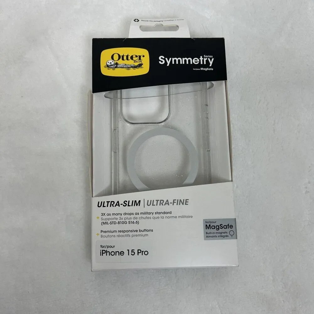 OtterBox Symmetry Series for MagSafe iPhone 15 Pro Case Clear Glitter Ultra-Slim